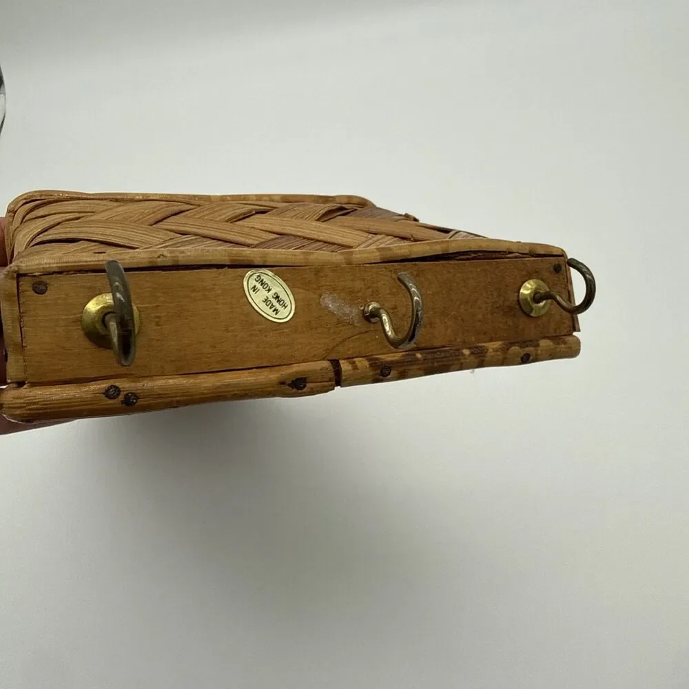Vintage Bamboo Woven Letter Holder Wall Storage Herringbone Hong Kong